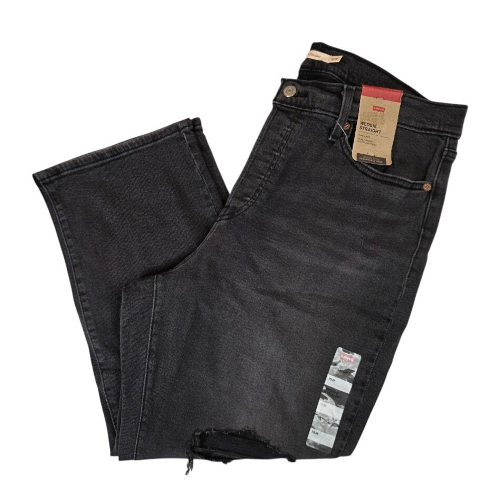 Levi's Womens 16W Wedgie Straight Jeans Black Distressed High Rise A09770007 NWT